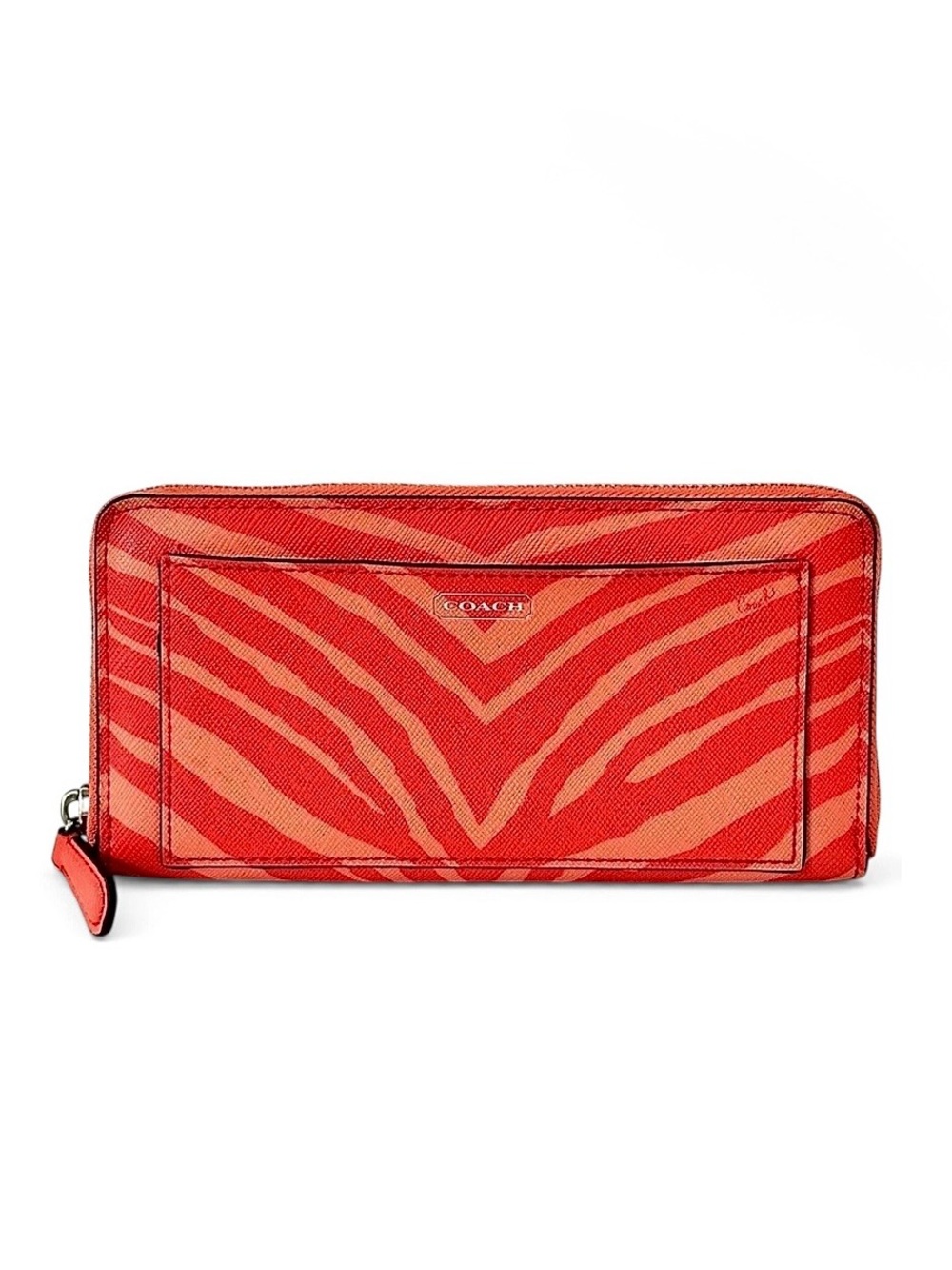 Coach Zebra Print Accordion Zip Around Crossgrain Coated Canvas F50638 Clutch